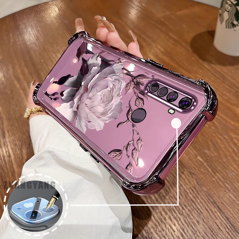 Ốp Lưng Cho Realme 5 5i 5s 6i c3 Bốn Góc Mạ Điện Chống Rơi Vỏ Điện Thoại Thẩm Mỹ Họa Tiết Hoa Sen TPU Mềm