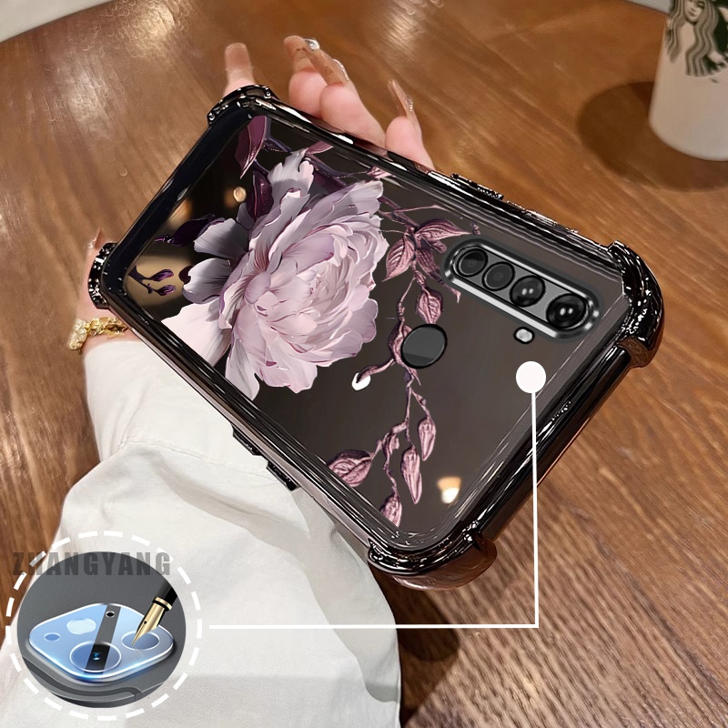 Ốp Lưng Cho Realme 5 5i 5s 6i c3 Bốn Góc Mạ Điện Chống Rơi Vỏ Điện Thoại Thẩm Mỹ Họa Tiết Hoa Sen TPU Mềm