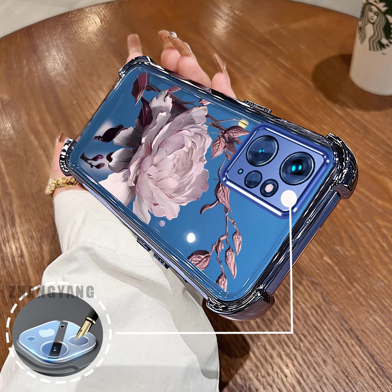 Ốp Lưng Cho Redmi Note 12 4G Bốn Góc Mạ Điện Chống Rơi Vỏ Điện Thoại Hoạt Hình Thẩm Mỹ Họa Tiết Sen TPU Mềm