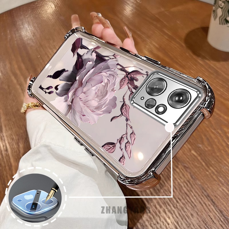 Ốp Lưng Cho Redmi Note 12 4G Bốn Góc Mạ Điện Chống Rơi Vỏ Điện Thoại Hoạt Hình Thẩm Mỹ Họa Tiết Sen TPU Mềm