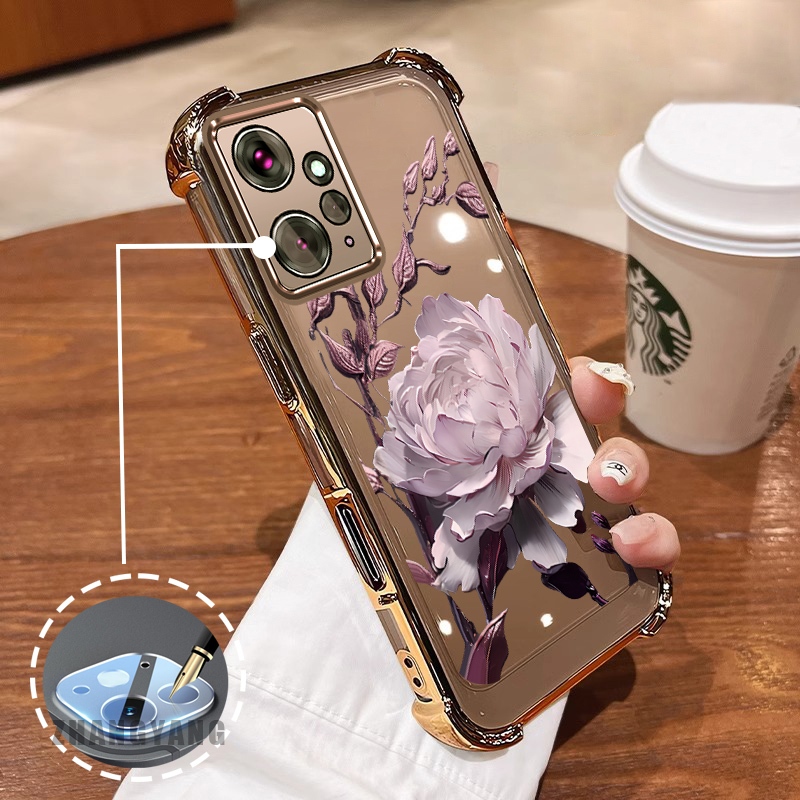 Ốp Lưng Cho Redmi Note 12 4G Bốn Góc Mạ Điện Chống Rơi Vỏ Điện Thoại Hoạt Hình Thẩm Mỹ Họa Tiết Sen TPU Mềm