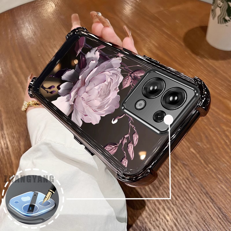 Ốp Lưng Cho Redmi note 13 note 13 Pro Bốn Góc Mạ Điện Chống Rơi Vỏ Điện Thoại Hoạt Hình Thẩm Mỹ Họa Tiết Sen TPU Mềm