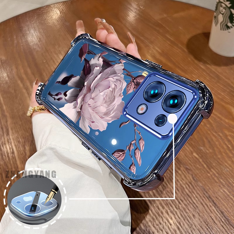 Ốp Lưng Cho Redmi note 13 note 13 Pro Bốn Góc Mạ Điện Chống Rơi Vỏ Điện Thoại Hoạt Hình Thẩm Mỹ Họa Tiết Sen TPU Mềm