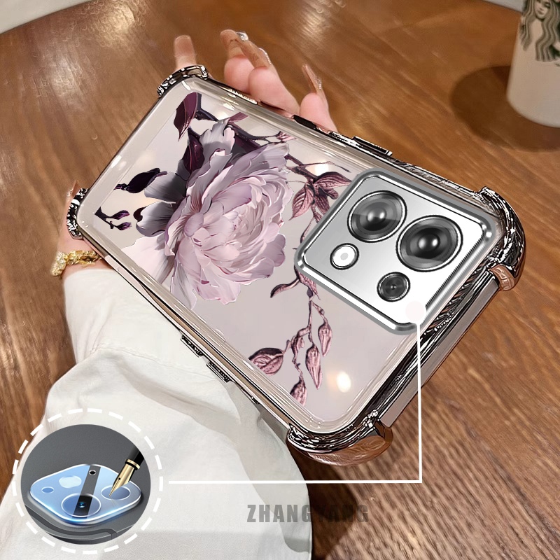 Ốp Lưng Cho Redmi note 13 note 13 Pro Bốn Góc Mạ Điện Chống Rơi Vỏ Điện Thoại Hoạt Hình Thẩm Mỹ Họa Tiết Sen TPU Mềm