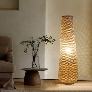 AIMI Đèn Cây Mây Đèn Retro Wicker Gỗ Đứng Đèn Trang Trí Phòng Tre Đèn Sàn Thích Hợp Cho Trà Phòng Ngủ Cafe Đèn Đứng Đèn Mây Tre