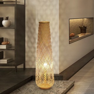 AIMI Đèn Cây Mây Đèn Retro Wicker Gỗ Đứng Đèn Trang Trí Phòng Tre Đèn Sàn Thích Hợp Cho Trà Phòng Ngủ Cafe Đèn Đứng Đèn Mây Tre