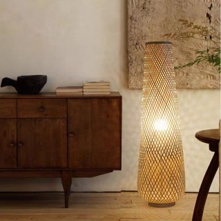 AIMI Đèn Cây Mây Đèn Retro Wicker Gỗ Đứng Đèn Trang Trí Phòng Tre Đèn Sàn Thích Hợp Cho Trà Phòng Ngủ Cafe Đèn Đứng Đèn Mây Tre