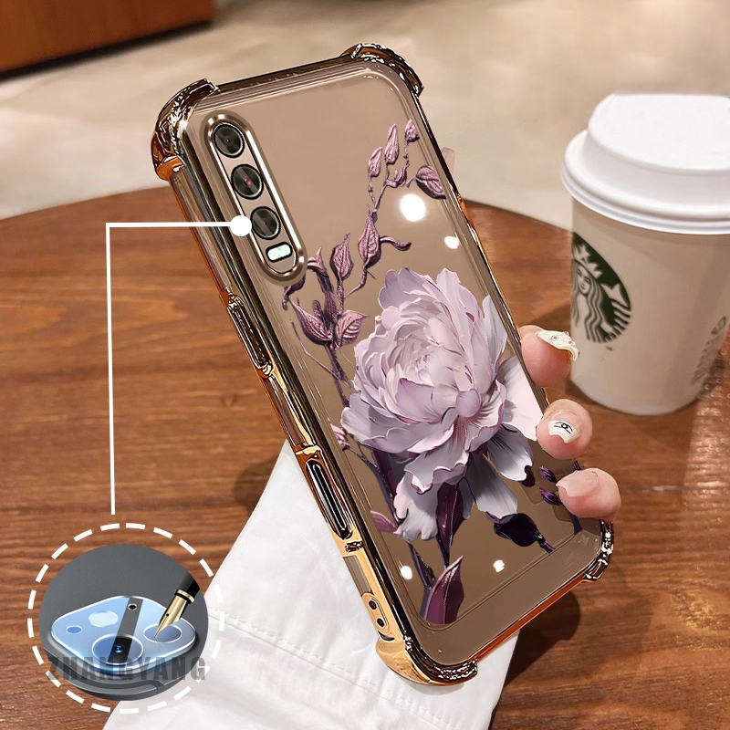 Ốp lưng cho vivo y20 y20s y12s y20i y12a Vỏ điện thoại chống rơi mạ điện bốn góc thẩm mỹ họa tiết hoa sen TPU mềm