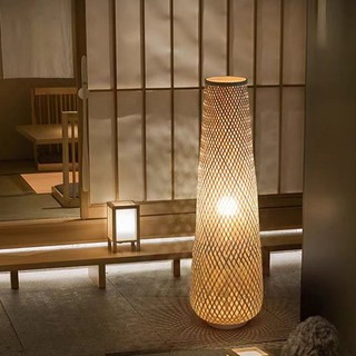 AIMI Đèn Cây Mây Đèn Retro Wicker Gỗ Đứng Đèn Trang Trí Phòng Tre Đèn Sàn Thích Hợp Cho Trà Phòng Ngủ Cafe Đèn Đứng Đèn Mây Tre