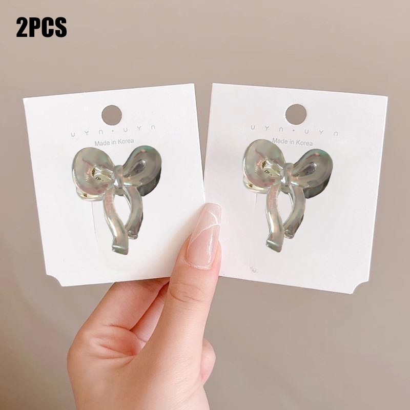 Yunyuan 2 Cái / bộ Kẹp Tóc Nơ Nhỏ Mạ Điện Màu AB Đầu Công Chúa Dễ Thương Phụ Kiện Tóc