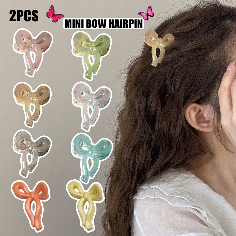 Yunyuan 2 Cái / bộ Kẹp Tóc Nơ Nhỏ Mạ Điện Màu AB Đầu Công Chúa Dễ Thương Phụ Kiện Tóc