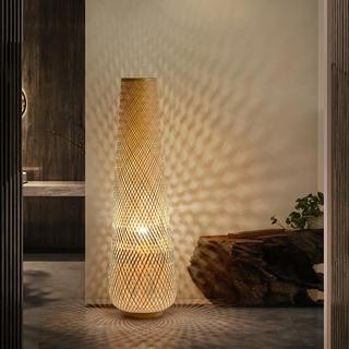 AIMI Đèn Cây Mây Đèn Retro Wicker Gỗ Đứng Đèn Trang Trí Phòng Tre Đèn Sàn Thích Hợp Cho Trà Phòng Ngủ Cafe Đèn Đứng Đèn Mây Tre