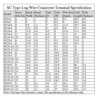 Sc Loại Đồng Lug Vòng Đầu Nối Dây Dây Mũi Thiết Bị Đầu Cuối Cáp Trần Uốn Điện Đồng Trần Khối Pin Lugs Terminal SC6-6 SC6-8 SC10-6 ~ SC95-12