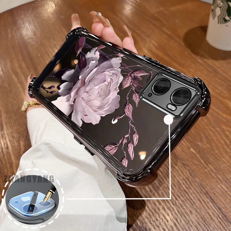 Ốp Lưng Cho OPPO A76 4G A36 4G A96 4G Vỏ Điện Thoại Chống Rơi Bốn Góc Thẩm Mỹ Họa Tiết Hoa Sen TPU Mềm