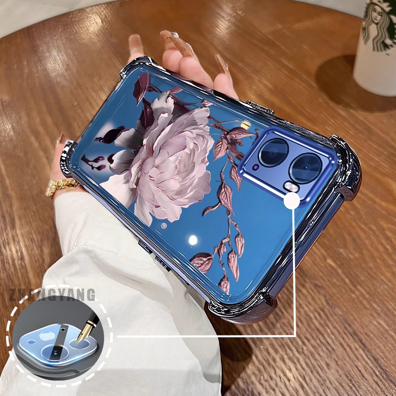 Ốp Lưng Cho OPPO A76 4G A36 4G A96 4G Vỏ Điện Thoại Chống Rơi Bốn Góc Thẩm Mỹ Họa Tiết Hoa Sen TPU Mềm