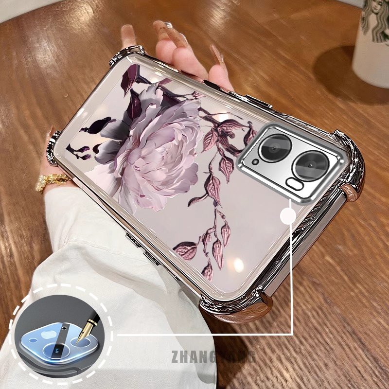 Ốp Lưng Cho OPPO A76 4G A36 4G A96 4G Vỏ Điện Thoại Chống Rơi Bốn Góc Thẩm Mỹ Họa Tiết Hoa Sen TPU Mềm
