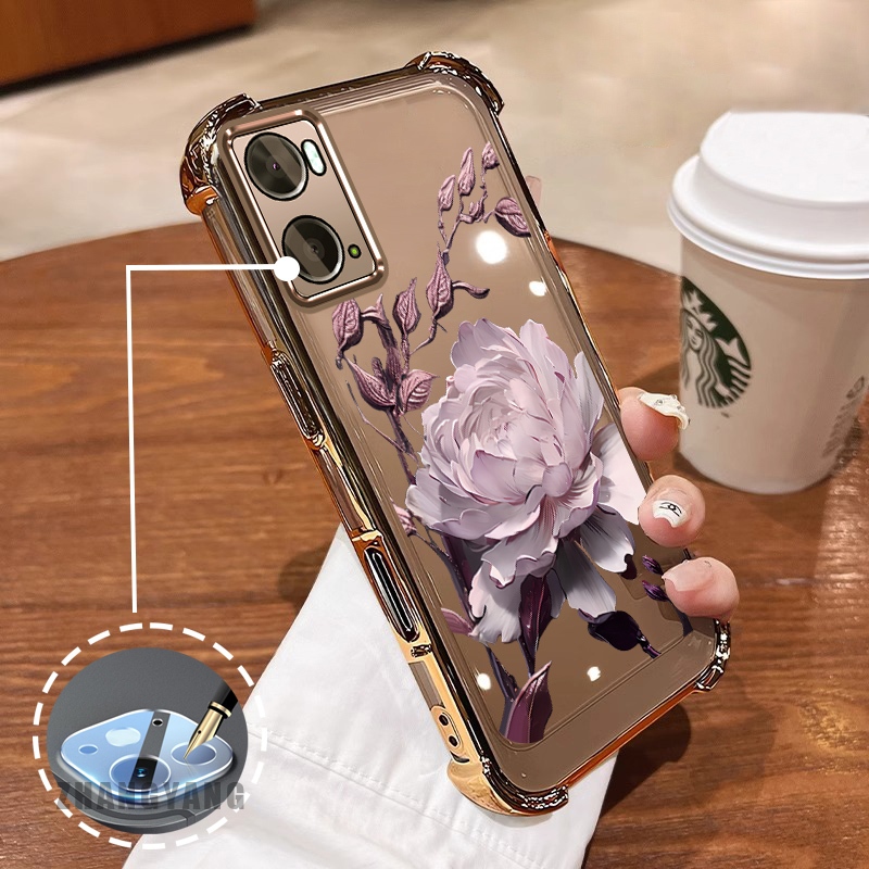 Ốp Lưng Cho OPPO A76 4G A36 4G A96 4G Vỏ Điện Thoại Chống Rơi Bốn Góc Thẩm Mỹ Họa Tiết Hoa Sen TPU Mềm