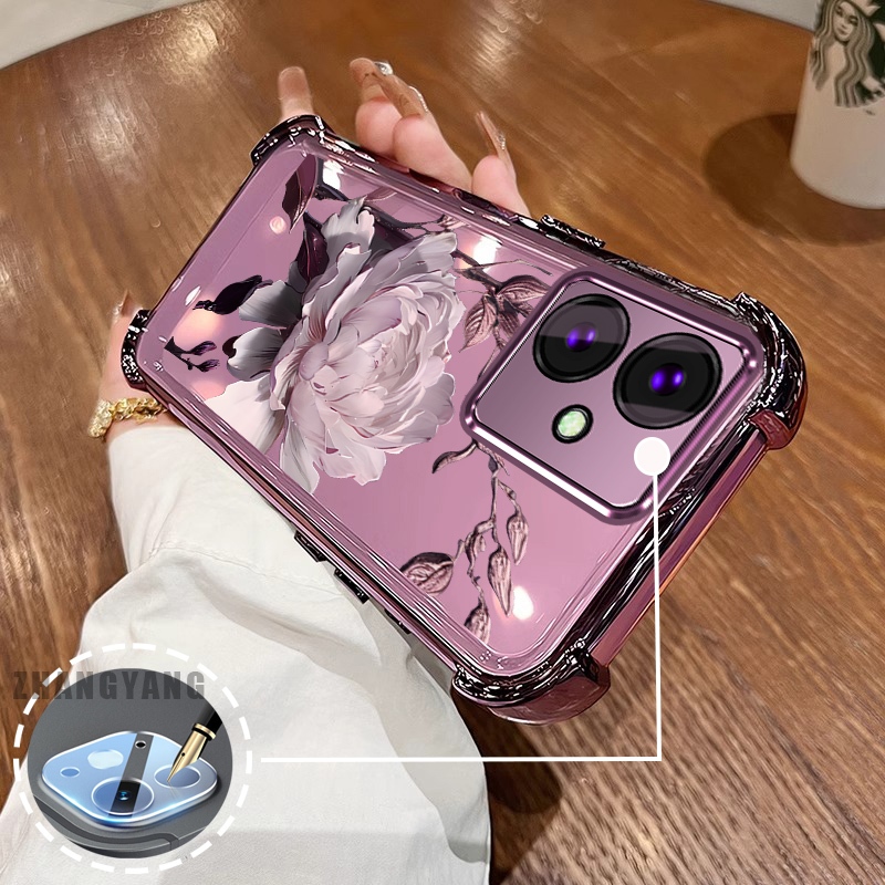 Ốp Lưng Cho OPPO reno 11F 5G Bốn Góc Mạ Điện Chống Rơi Vỏ Điện Thoại Hoạt Hình Thẩm Mỹ Họa Tiết Sen TPU Mềm