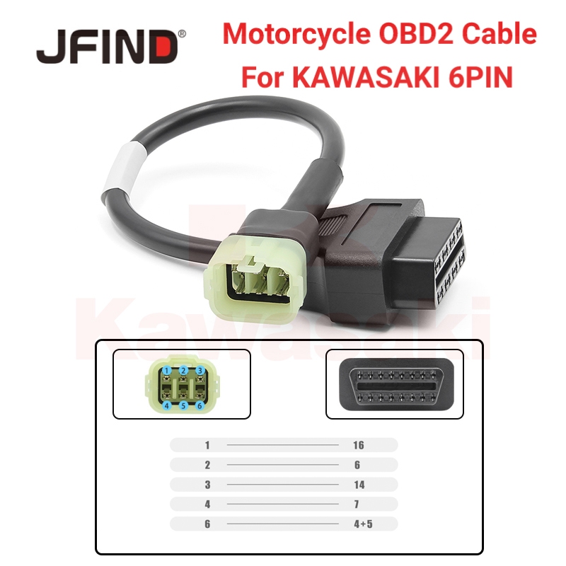 Dành Cho Xe Máy Kawasaki 6PIN Đến 16PIN OBD2 Cáp Chuyển Đổi Xe Máy OBD2 Chẩn Đoán Quét Công Cụ Adapter Cáp Dây Moto OBD 2 Nối Dài Cáp Kết Nối Sử Dụng Cho ELM327 V1.5