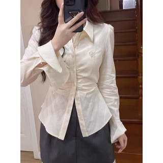 Áo sơ mi nữ dài tay eo ôm phong cách Hàn Quốc