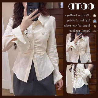 Áo sơ mi nữ dài tay eo ôm phong cách Hàn Quốc