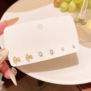 Bộ 3 bông tai nữ đơn giản đinh tán tai nhỏ nơ bướm zircon bông tai