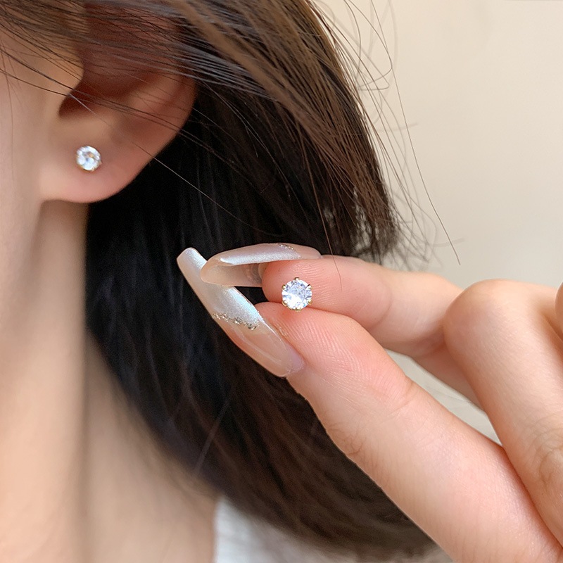 Bộ 3 bông tai nữ đơn giản đinh tán tai nhỏ nơ bướm zircon bông tai
