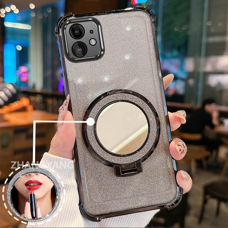 Ốp Lưng Cho iPhone 11 iPhone 11 Pro iPhone 11 Pro Max Ốp Điện Thoại Lấp Lánh Mạ Điện Bốn Góc Chống Rơi Với Các Tính Năng Thẩm Mỹ Và Giá Đỡ Gương TPU Mềm