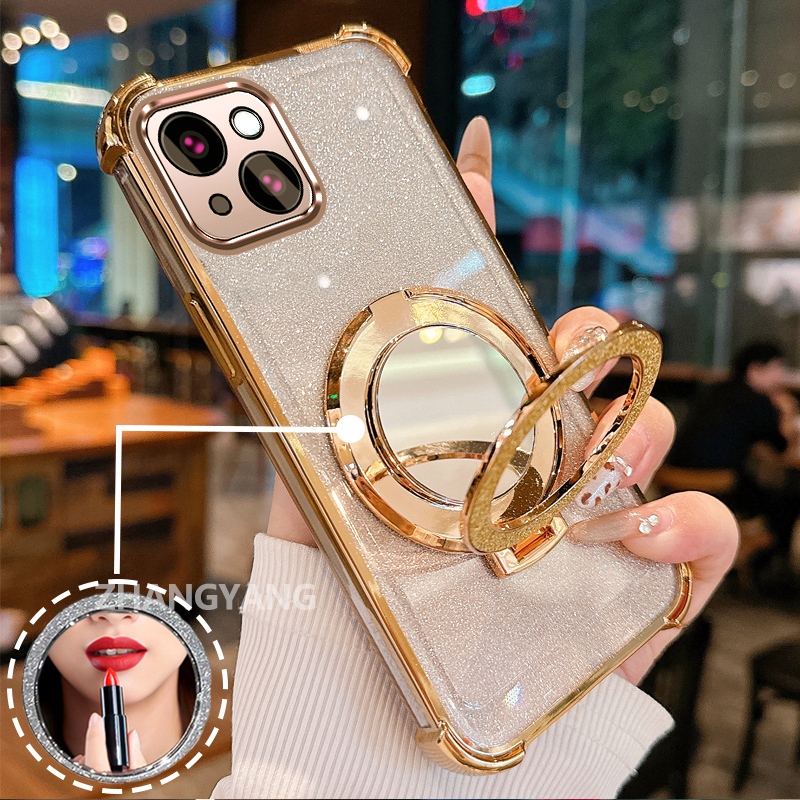 Ốp Lưng Cho iPhone 13 iPhone 13 Pro iPhone 13 Pro Max Ốp Điện Thoại Lấp Lánh Mạ Điện Bốn Góc Chống Rơi Với Các Tính Năng Thẩm Mỹ Và Giá Đỡ Gương TPU Mềm