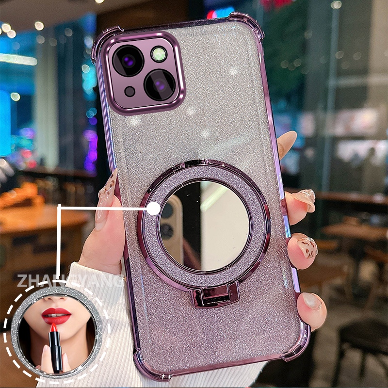 Ốp Lưng Cho iPhone 13 iPhone 13 Pro iPhone 13 Pro Max Ốp Điện Thoại Lấp Lánh Mạ Điện Bốn Góc Chống Rơi Với Các Tính Năng Thẩm Mỹ Và Giá Đỡ Gương TPU Mềm