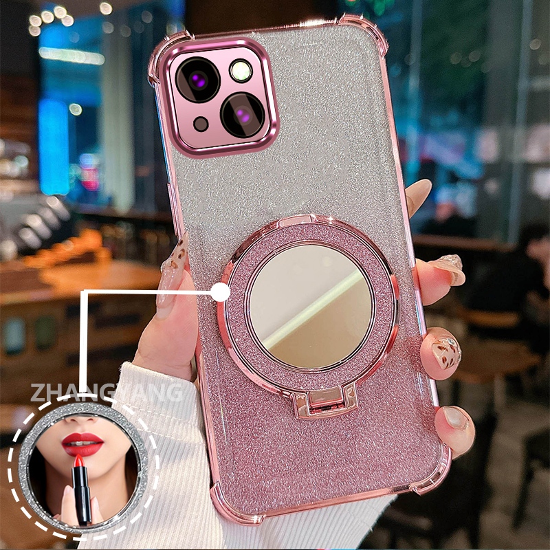 Ốp Lưng Cho iPhone 13 iPhone 13 Pro iPhone 13 Pro Max Ốp Điện Thoại Lấp Lánh Mạ Điện Bốn Góc Chống Rơi Với Các Tính Năng Thẩm Mỹ Và Giá Đỡ Gương TPU Mềm