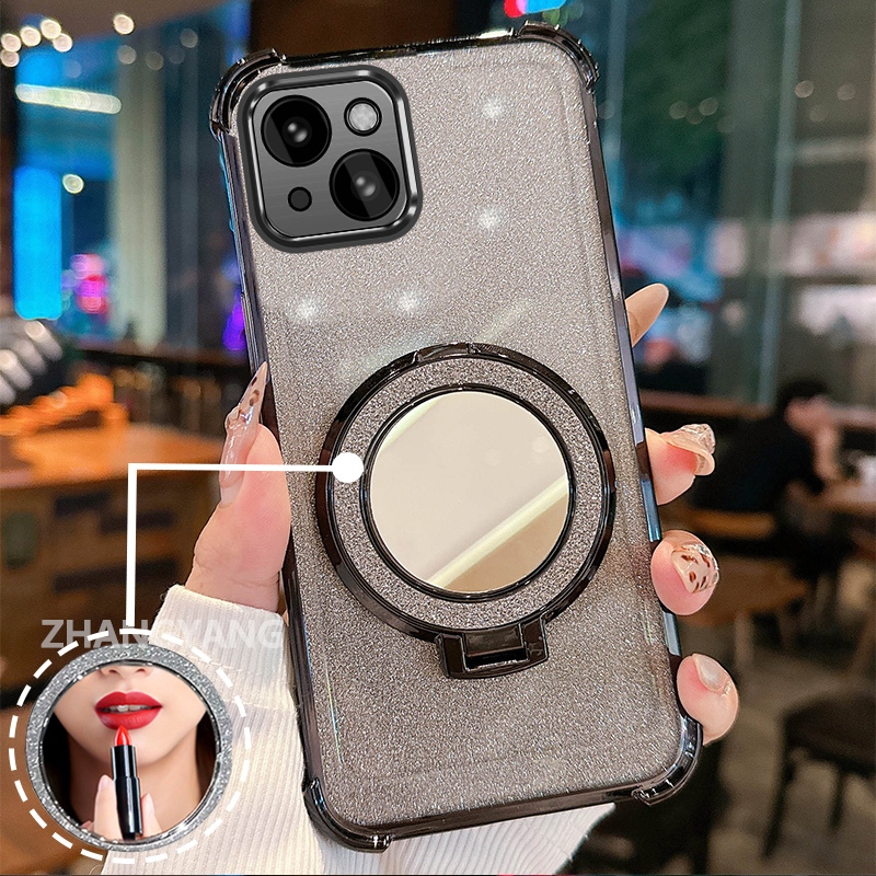 Ốp Lưng Cho iPhone 13 iPhone 13 Pro iPhone 13 Pro Max Ốp Điện Thoại Lấp Lánh Mạ Điện Bốn Góc Chống Rơi Với Các Tính Năng Thẩm Mỹ Và Giá Đỡ Gương TPU Mềm