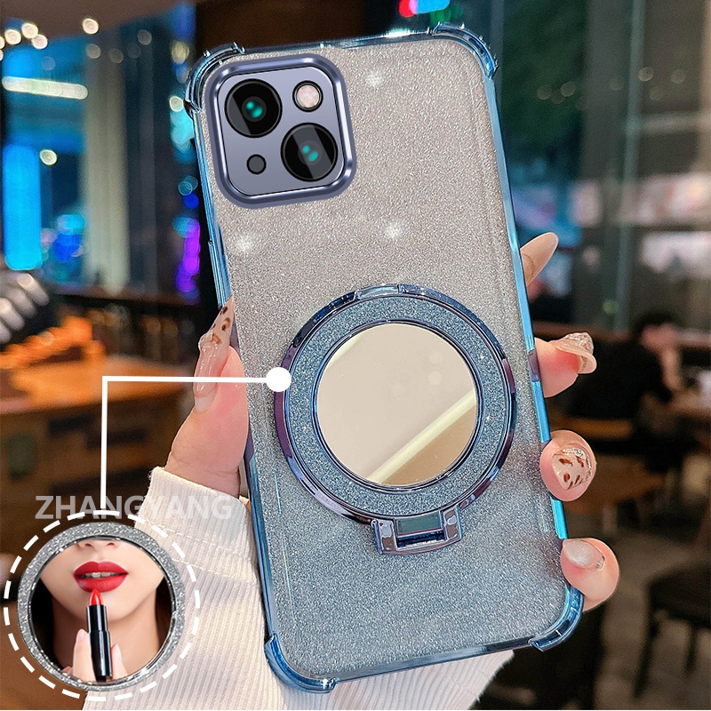 Ốp Lưng Cho iPhone 13 iPhone 13 Pro iPhone 13 Pro Max Ốp Điện Thoại Lấp Lánh Mạ Điện Bốn Góc Chống Rơi Với Các Tính Năng Thẩm Mỹ Và Giá Đỡ Gương TPU Mềm