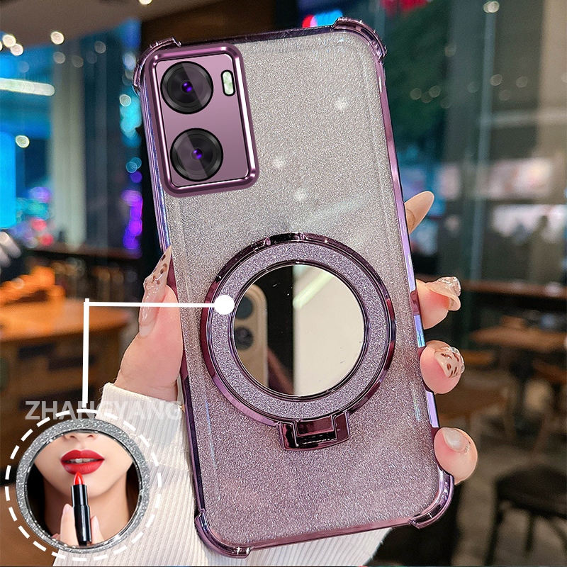 Ốp Lưng Cho OPPO A57 4G 2022 A57 5G 2022 A77 A77s Ốp Điện Thoại Lấp Lánh Mạ Điện Bốn Góc Với Các Tính Năng Thẩm Mỹ Và Giá Đỡ Gương TPU Mềm