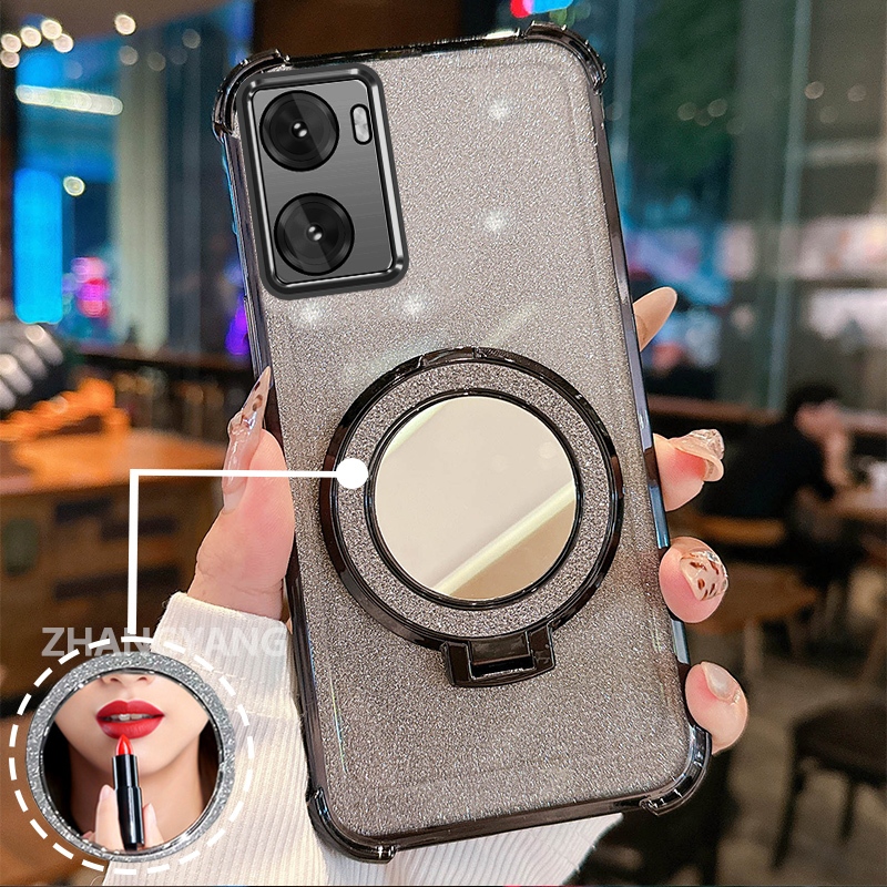Ốp Lưng Cho OPPO A57 4G 2022 A57 5G 2022 A77 A77s Ốp Điện Thoại Lấp Lánh Mạ Điện Bốn Góc Với Các Tính Năng Thẩm Mỹ Và Giá Đỡ Gương TPU Mềm