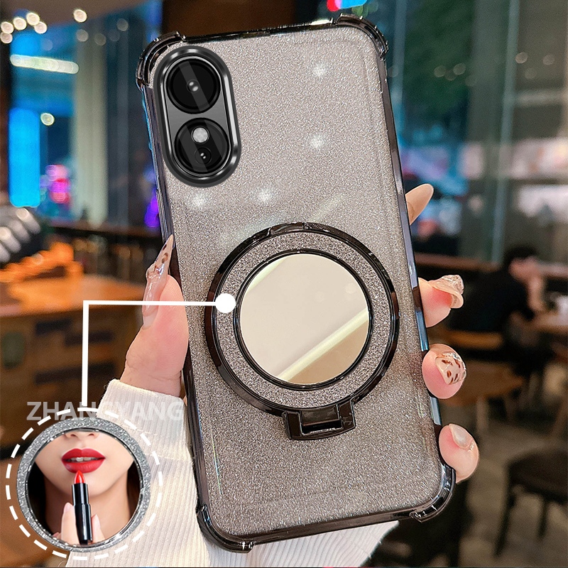 Ốp Lưng Cho OPPO A58 4G A78 4G Ốp Điện Thoại Lấp Lánh Mạ Điện Bốn Góc Với Các Tính Năng Thẩm Mỹ Và Giá Đỡ Gương TPU Mềm