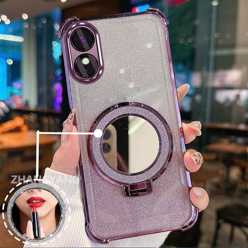 Ốp Lưng Cho OPPO A78 5G A58 5G Ốp Điện Thoại Lấp Lánh Mạ Điện Bốn Góc Với Các Tính Năng Thẩm Mỹ Và Giá Đỡ Gương TPU Mềm