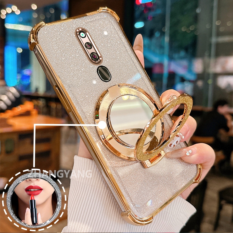 Ốp Lưng Cho OPPO F11 Ốp Điện Thoại Lấp Lánh Mạ Điện Bốn Góc Với Tính Năng Thẩm Mỹ Và Giá Đỡ Gương TPU Mềm