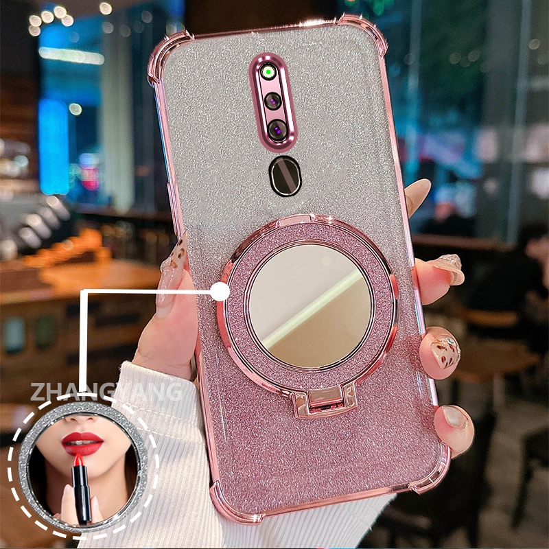 Ốp Lưng Cho OPPO F11 Ốp Điện Thoại Lấp Lánh Mạ Điện Bốn Góc Với Tính Năng Thẩm Mỹ Và Giá Đỡ Gương TPU Mềm