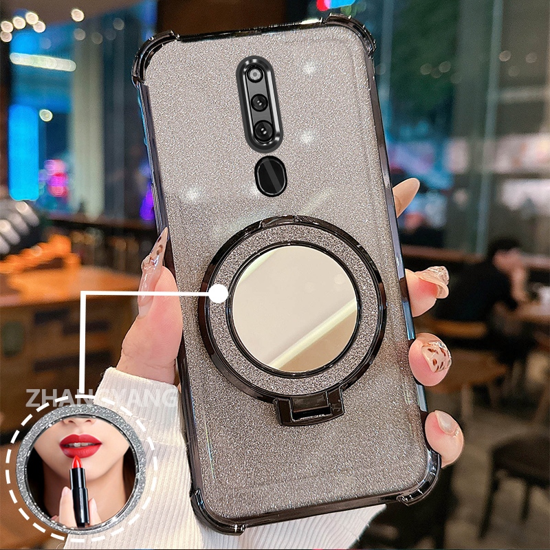 Ốp Lưng Cho OPPO F11 Ốp Điện Thoại Lấp Lánh Mạ Điện Bốn Góc Với Tính Năng Thẩm Mỹ Và Giá Đỡ Gương TPU Mềm