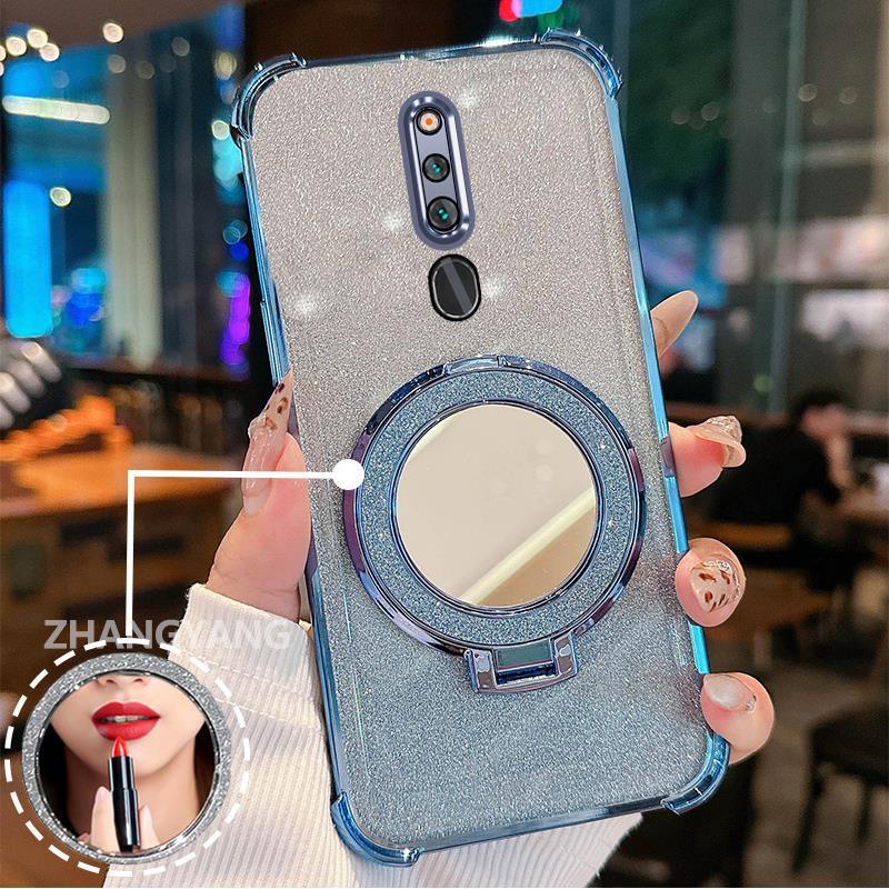 Ốp Lưng Cho OPPO F11 Ốp Điện Thoại Lấp Lánh Mạ Điện Bốn Góc Với Tính Năng Thẩm Mỹ Và Giá Đỡ Gương TPU Mềm