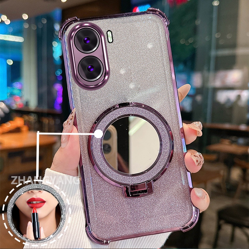 Ốp Lưng Cho OPPO RENO 11 5G RENO 11 Pro 5G Vỏ Điện Thoại Lấp Lánh Mạ Điện Bốn Góc Với Các Tính Năng Thẩm Mỹ Và Giá Đỡ Gương TPU Mềm