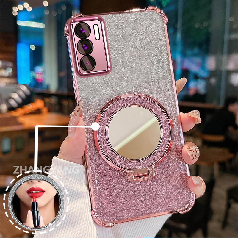 Ốp Lưng Cho OPPO RENO 12 5G RENO 12 Pro 5G Vỏ Điện Thoại Lấp Lánh Mạ Điện Bốn Góc Với Các Tính Năng Thẩm Mỹ Và Giá Đỡ Gương TPU Mềm