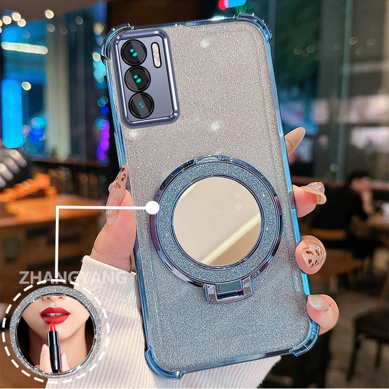 Ốp Lưng Cho OPPO RENO 12 5G RENO 12 Pro 5G Vỏ Điện Thoại Lấp Lánh Mạ Điện Bốn Góc Với Các Tính Năng Thẩm Mỹ Và Giá Đỡ Gương TPU Mềm