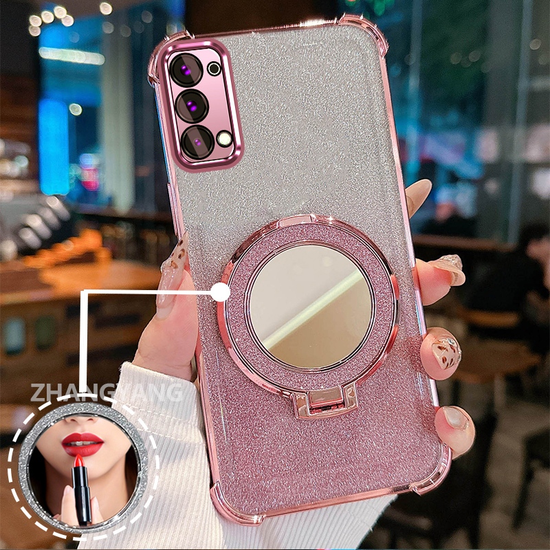 Ốp Lưng Cho OPPO Reno 5 Reno 5k Vỏ Điện Thoại Lấp Lánh Mạ Điện Bốn Góc Chống Rơi Với Các Tính Năng Thẩm Mỹ Và Giá Đỡ Gương TPU Mềm