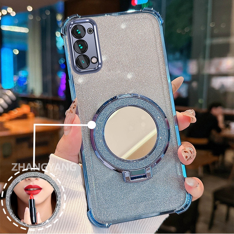 Ốp Lưng Cho OPPO Reno 5 Reno 5k Vỏ Điện Thoại Lấp Lánh Mạ Điện Bốn Góc Chống Rơi Với Các Tính Năng Thẩm Mỹ Và Giá Đỡ Gương TPU Mềm
