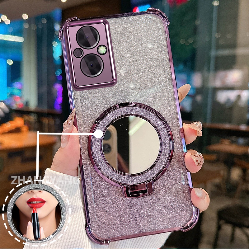 Ốp Lưng Cho OPPO RENO 7Z 5G RENO 8Z 5G Vỏ Điện Thoại Lấp Lánh Mạ Điện Bốn Góc Với Các Tính Năng Thẩm Mỹ Và Giá Đỡ Gương TPU Mềm