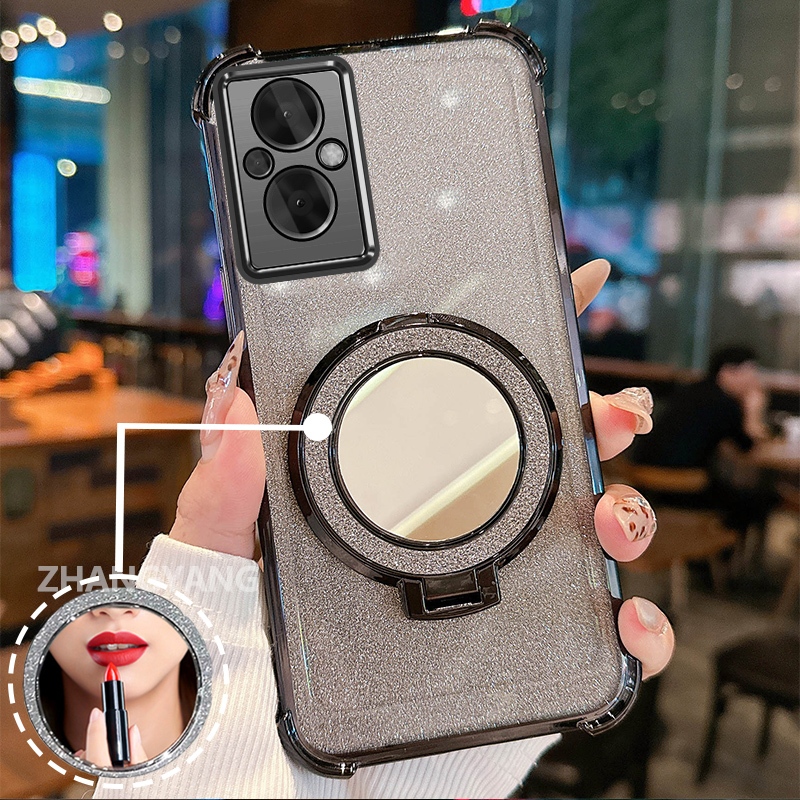 Ốp Lưng Cho OPPO RENO 7Z 5G RENO 8Z 5G Vỏ Điện Thoại Lấp Lánh Mạ Điện Bốn Góc Với Các Tính Năng Thẩm Mỹ Và Giá Đỡ Gương TPU Mềm