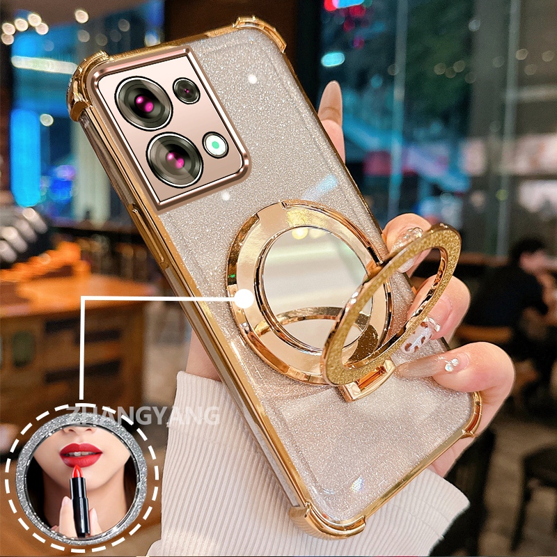 Ốp Lưng Cho OPPO Reno 8 5G Reno 8 Pro 5G Ốp Điện Thoại Lấp Lánh Mạ Điện Bốn Góc Với Các Tính Năng Thẩm Mỹ Và Giá Đỡ Gương TPU Mềm