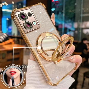 Ốp Lưng Cho OPPO Reno 8 5G Reno 8 Pro 5G Ốp Điện Thoại Lấp Lánh Mạ Điện Bốn Góc Với Các Tính Năng Thẩm Mỹ Và Giá Đỡ Gương TPU Mềm